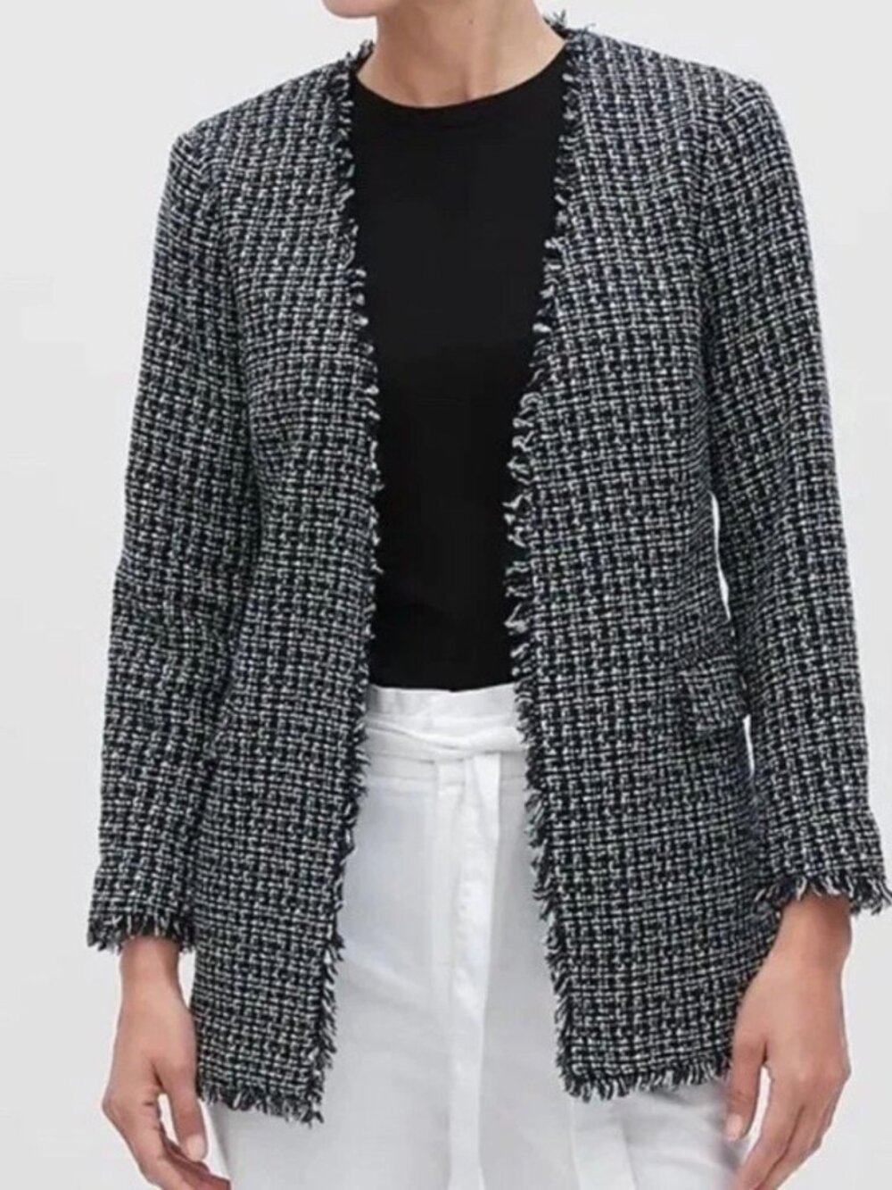 Banana Republic Navy & White Tweed Open Front Jacket Small 39992